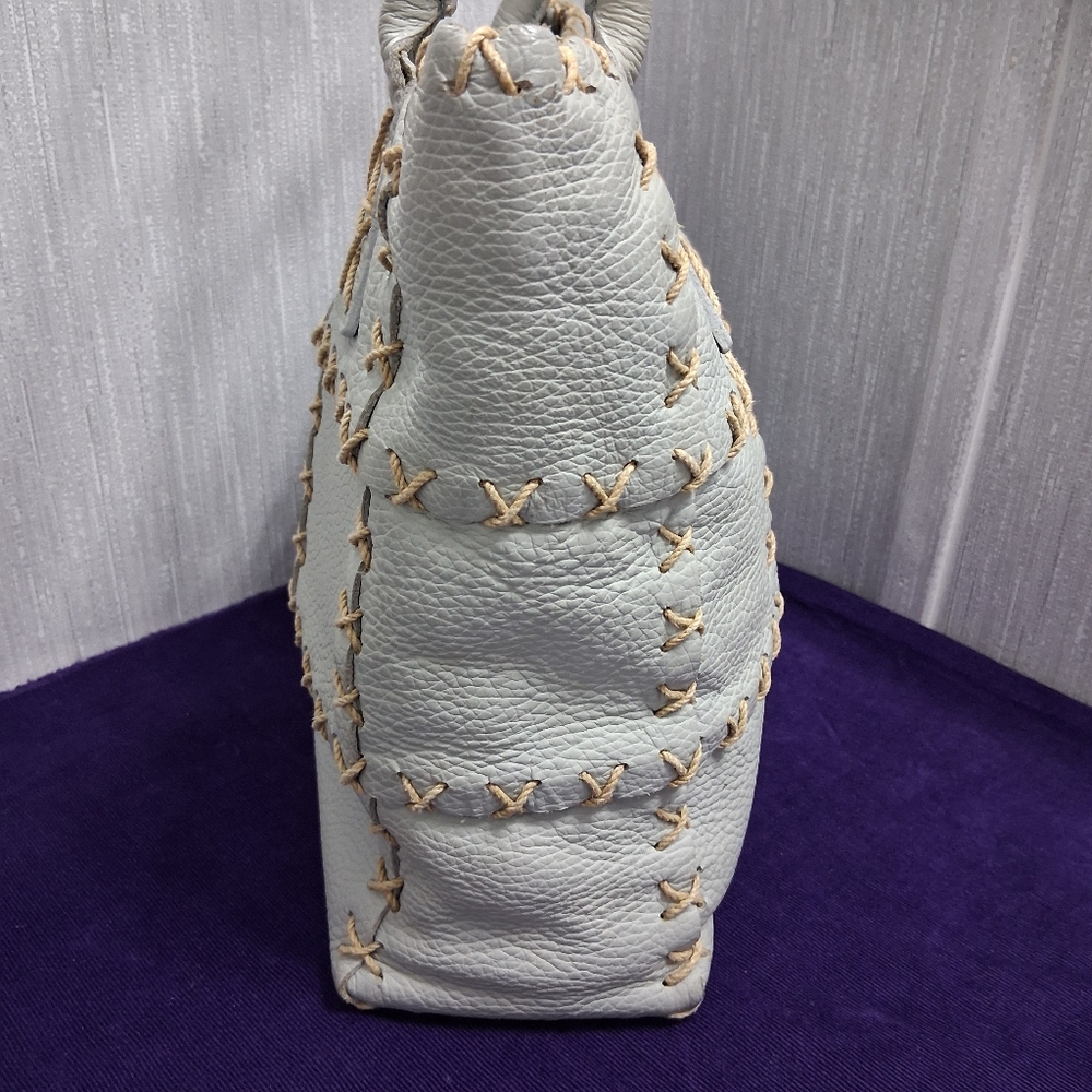Berge Italian Leather Bag Tote Shouler Powder Blue - Picture 5 of 17